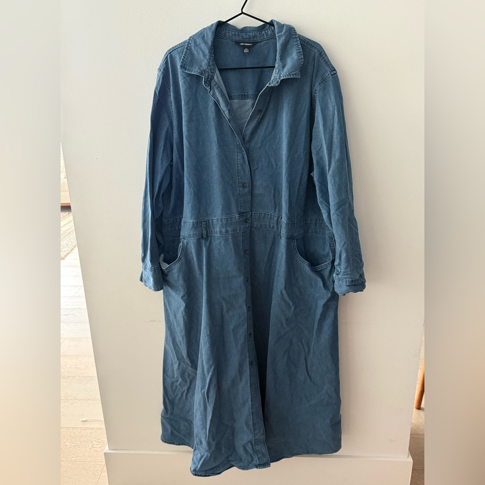 Denim Blue Long Shirt Dress - Women's Casual Button-Front